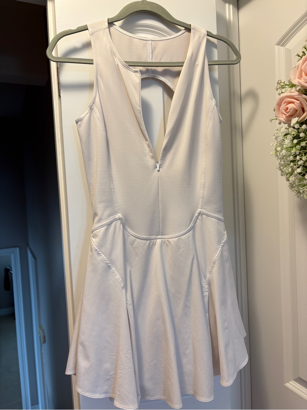 lululemon athletica White Sleeveless V-Neck Flared Mini Dress with shorts under